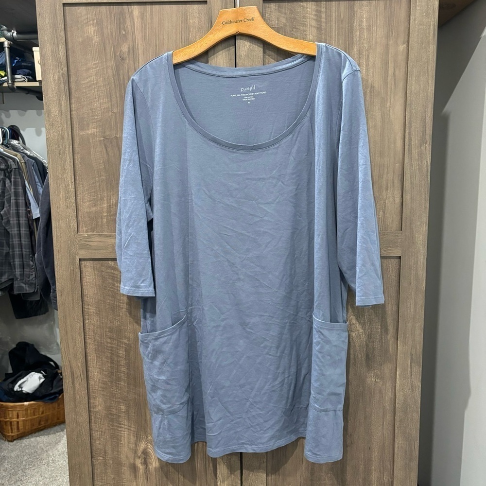 NWOT J Jill Pure Jill XL Two Pocket Knit Tunic Top Blue 3/4 sleeves